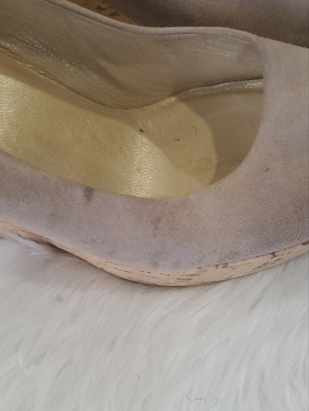 Stuart Weitzman Taupe Suede Cork Wedge Pumps Open Toe Size 9.5 - Picture 8 of 13